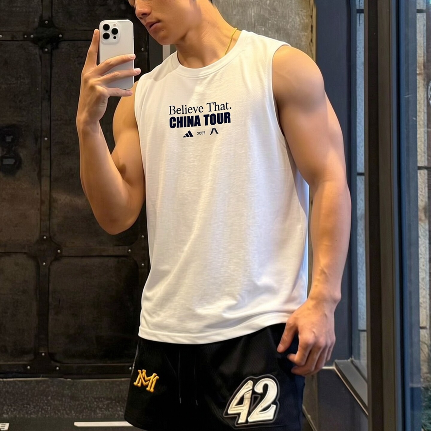 阿迪达斯白色背心男夏季新款透气篮球纯棉运动服健身宽松印花T恤