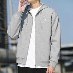 阿迪达斯灰色外套男秋季新款加厚连帽衫宽松美式篮球卫衣男运动服
