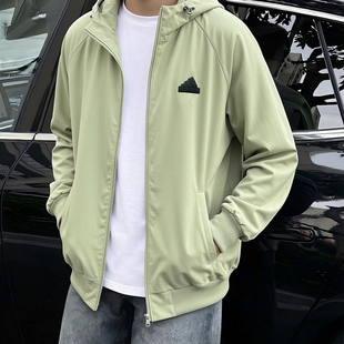阿迪达斯绿色外套男春季新款针织连帽衫宽松运动服上衣美式夹克