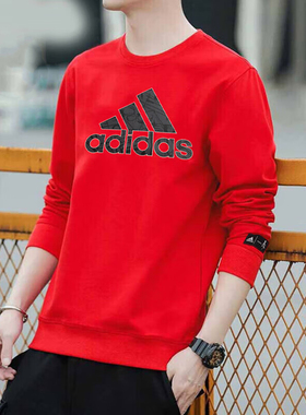 Adidas阿迪达斯红色卫衣男装秋冬新年款运动服大红色外套HZ3025