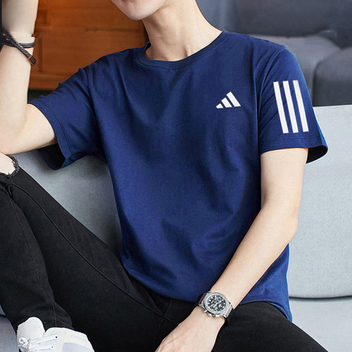 阿迪达斯蓝色短袖男夏季新款运动服跑步健身衣透气速干T恤IN1502