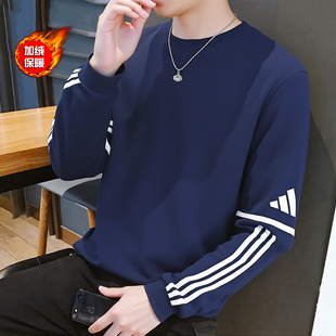 阿迪达斯加绒卫衣男冬季新款宽松运动服圆领打底衫篮球蓝色上衣