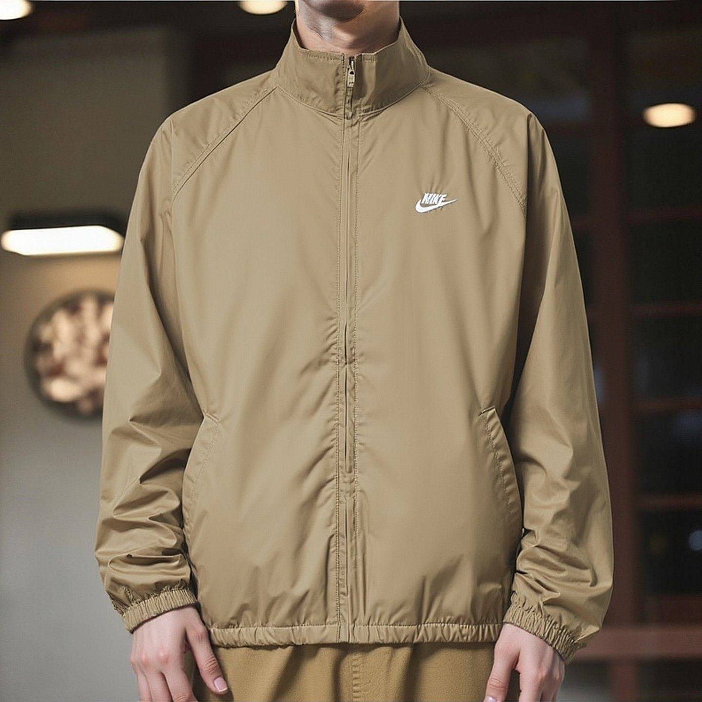 Nike耐克男士棕色外套春季新款运动夹克正品立领上衣防风服休闲装