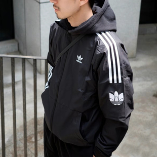 阿迪达斯三叶草外套男春季新款黑色梭织运动服立领防风衣美式夹克