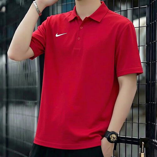 耐克男速干刺绣标短袖红色POLO衫