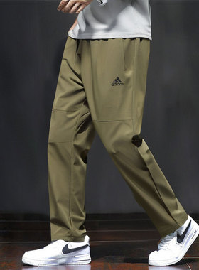 阿迪达斯梭织运动裤男夏季新款速干直筒裤绿色美式透气长裤JN4351