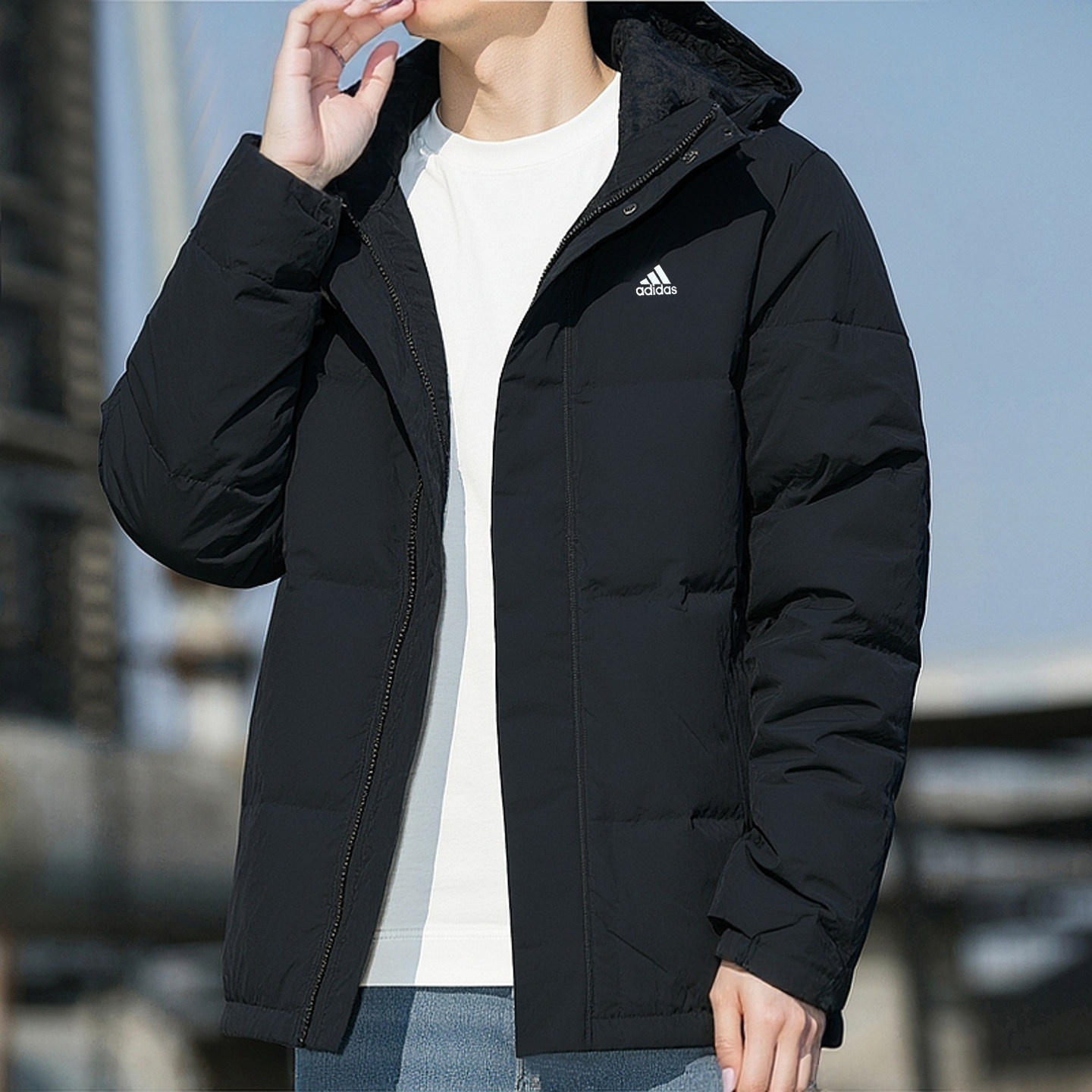 阿迪达斯羽绒服男冬季新款大logo户外冲锋防风男士拒水宽松厚外套