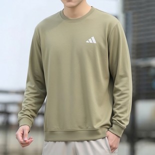 阿迪达斯卫衣外套男装春季新款跑步训练运动服纯棉绿色休闲套头衫