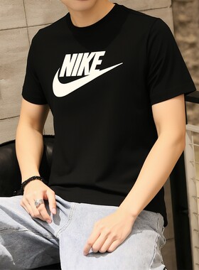 耐克官方正品黑色纯棉短袖男T恤