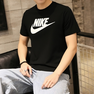 Nike耐克正品 宽松上衣休闲五分袖 纯棉T恤男士 新款 运动装 黑色短袖