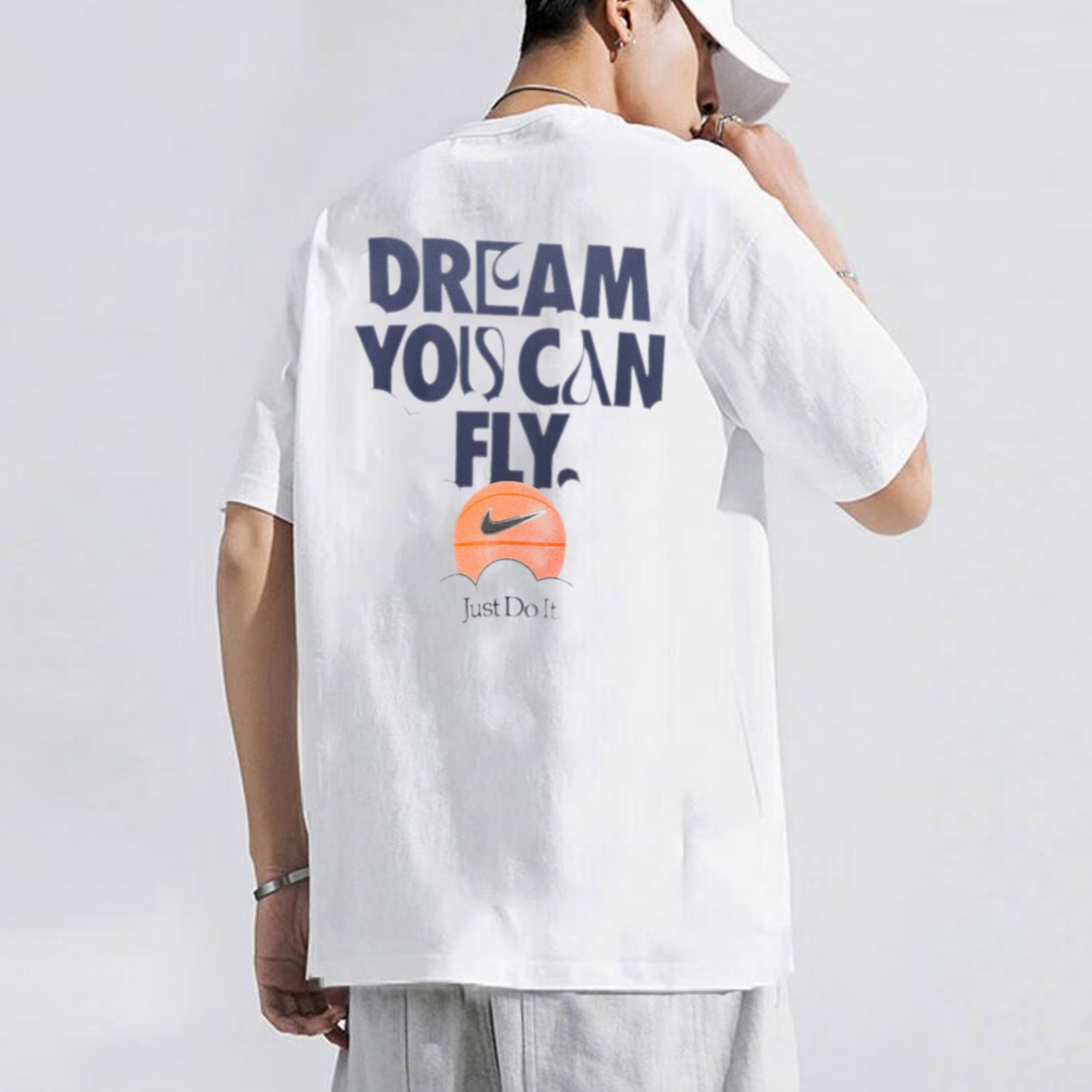 Nike耐克纯棉篮球短袖男子跑步运动T恤跑步白色纯色圆领休闲上衣