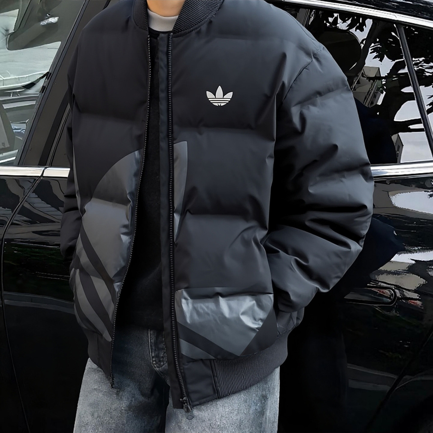 阿迪达斯棒球服男冬季新款鸭绒夹克飞行员保暖外套美式抗寒羽绒服