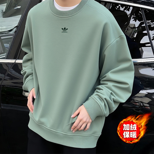 阿迪达斯三叶草加绒卫衣男冬季新款美式圆领宽松上衣运动打底外套