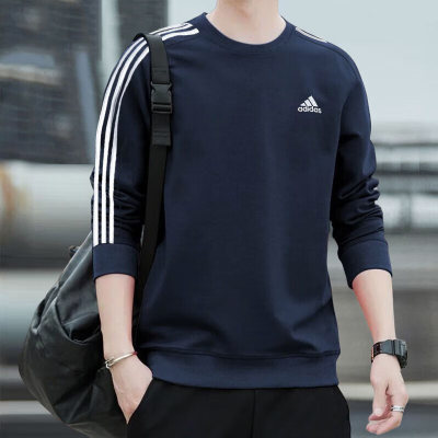 阿迪达斯卫衣男秋季藏青打底衫男士上衣运动服宽松纯棉外套IC9318