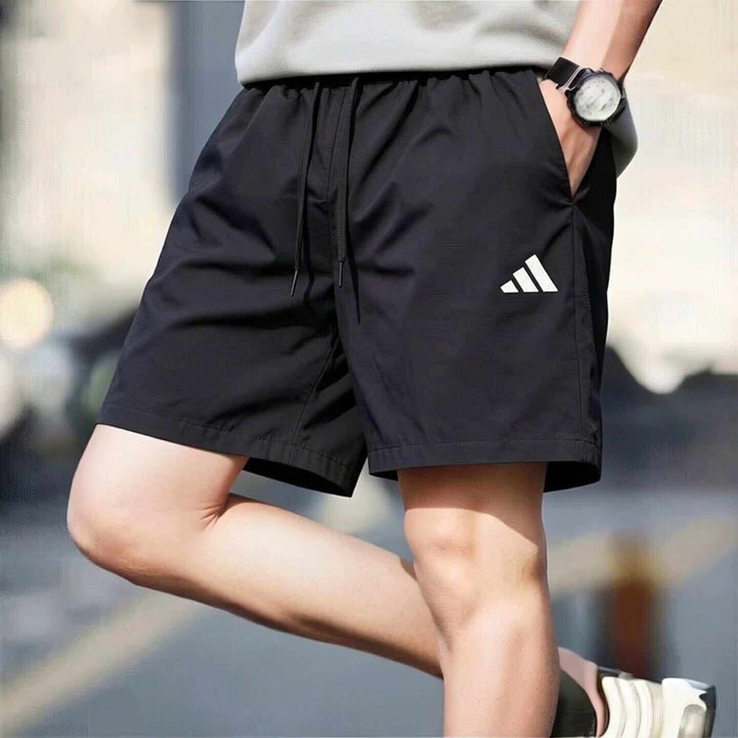 阿迪达斯短裤男夏季新款黑色梭织篮球速干透气运动休闲沙滩五分裤