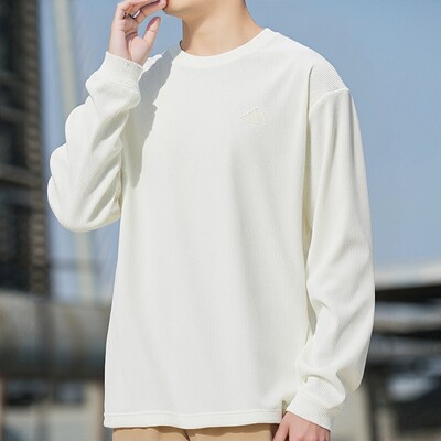 阿迪达斯白色华夫格长袖男卫衣春季新款休闲宽松上衣打底衫KR2541