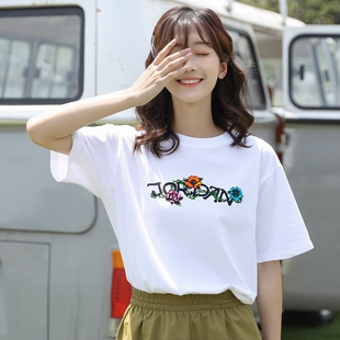 Jordan乔丹白色纯棉短袖女子AJ运动装夏季新款T恤宽松上衣五分袖