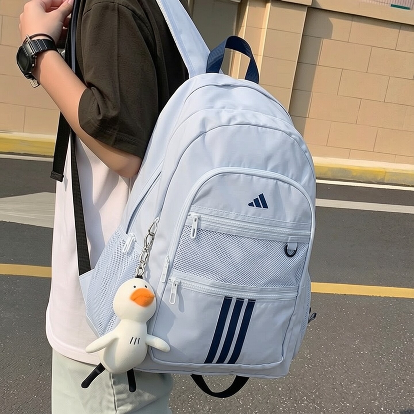 阿迪达斯男女包新款大容量蓝色多巴胺背包旅行初高中大学生书包