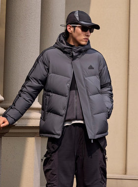 阿迪达灰色羽绒服外套男冬季新款户外运动服防寒保暖连帽休闲夹克