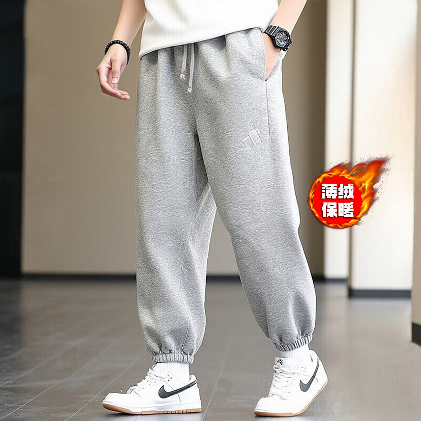 阿迪达斯灰色加绒裤子男冬季新款保暖美式宽松束脚篮球复古运动裤,运动服/休闲服装,运动长裤,淘宝优惠券,粉丝福利购,淘宝优惠卷