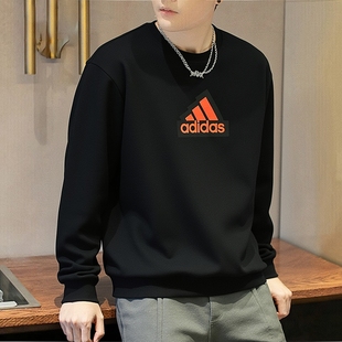 阿迪达斯纯棉卫衣男新款正品宽松圆领打底衫长袖黑色运动服男外套
