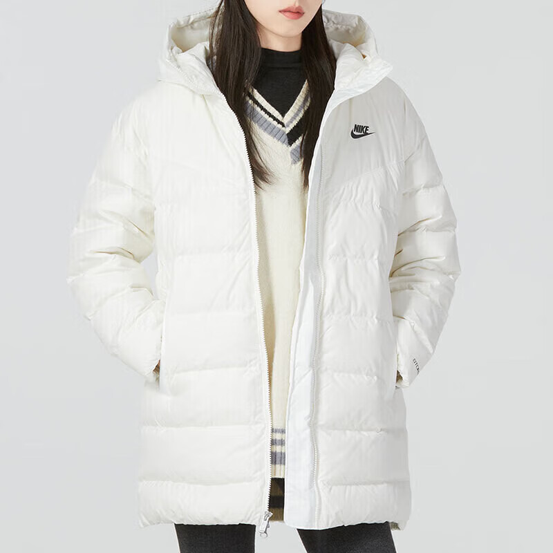 耐克防风保暖连帽中长款女羽绒服