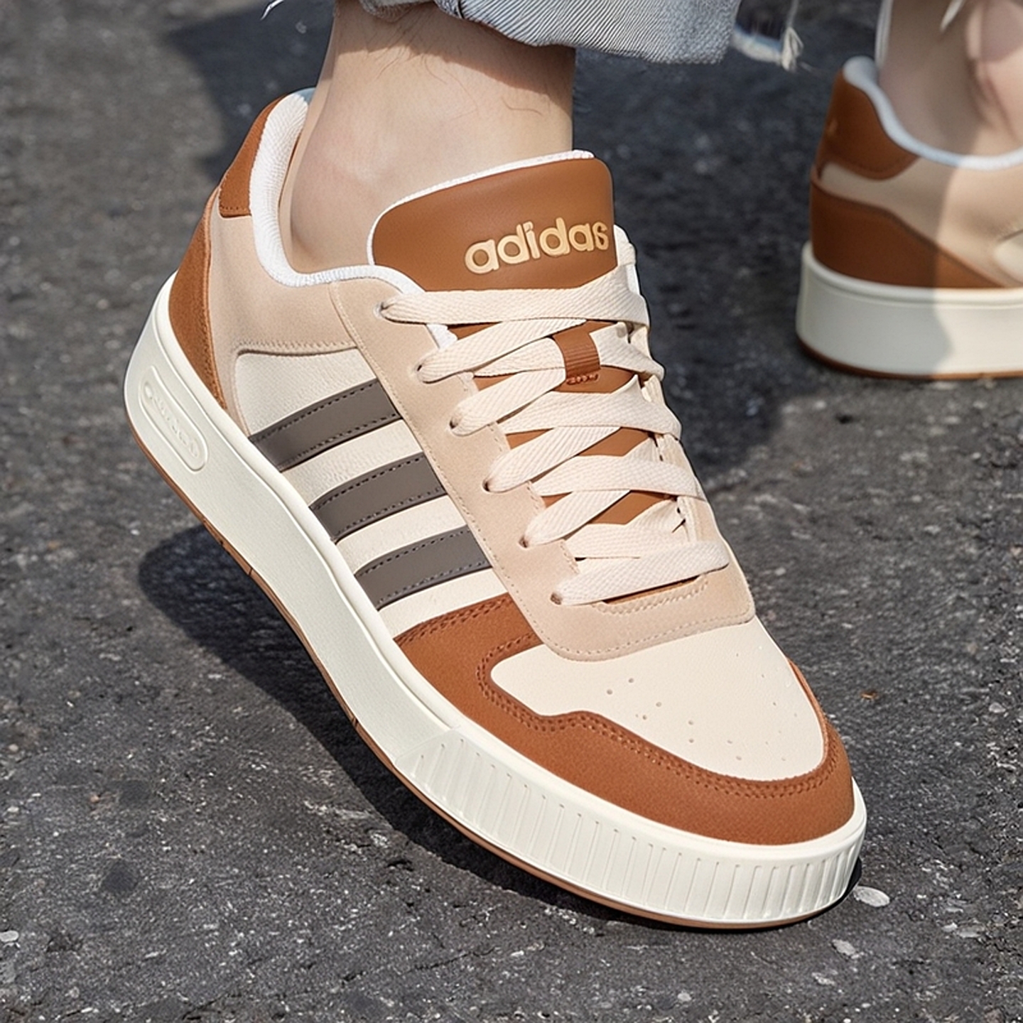 阿迪达斯板鞋男冬季新款复古低帮耐磨男鞋棕色小锯齿休闲鞋KK1416