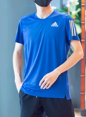阿迪达斯蓝色短袖男夏季新款速干透气运动健身跑步训练T恤IM2528