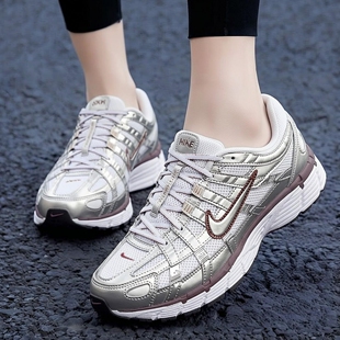 NIKE耐克鞋子厚底运动鞋透气网鞋新款女鞋P-6000跑步鞋银色老爹鞋