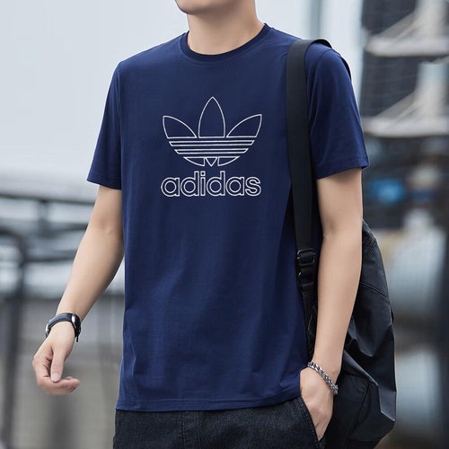 阿迪达斯三叶草蓝色T恤男装夏季新款运动服时尚休闲服棉短袖上衣