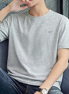 Nike耐克夏季新款短袖灰色男士T恤针织速干运动服透气上衣训练服