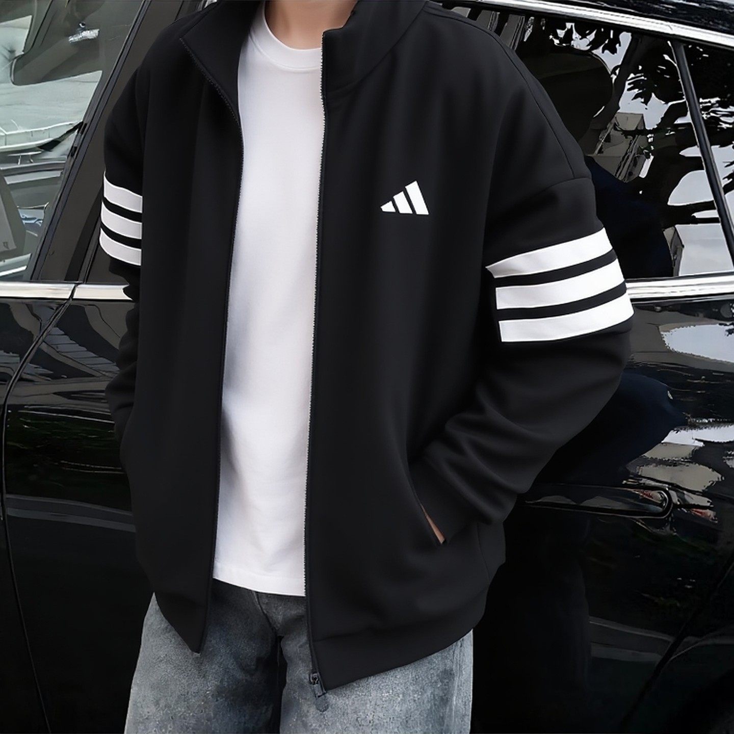 阿迪达斯外套男春季新款复古美式立领针织夹克休闲宽松篮球棒球服