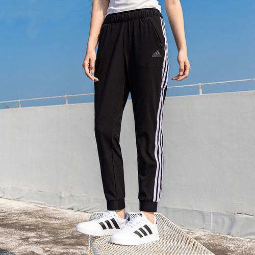 阿迪达斯薄款裤子女夏季新款三条杠运动裤梭织收口透气长裤DY8698