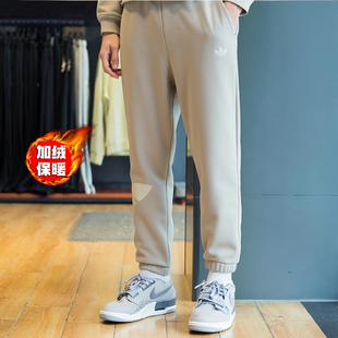 加绒裤子男冬季新款三叶草复古裤子保暖束脚裤卫裤美式棉质运动裤