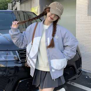 阿迪达斯三叶草加厚棒球服女冬季新款美式棉服复古宽松运动夹克