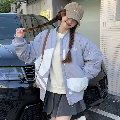 阿迪达斯三叶草加厚棒球服女冬季新款美式棉服复古宽松运动夹克