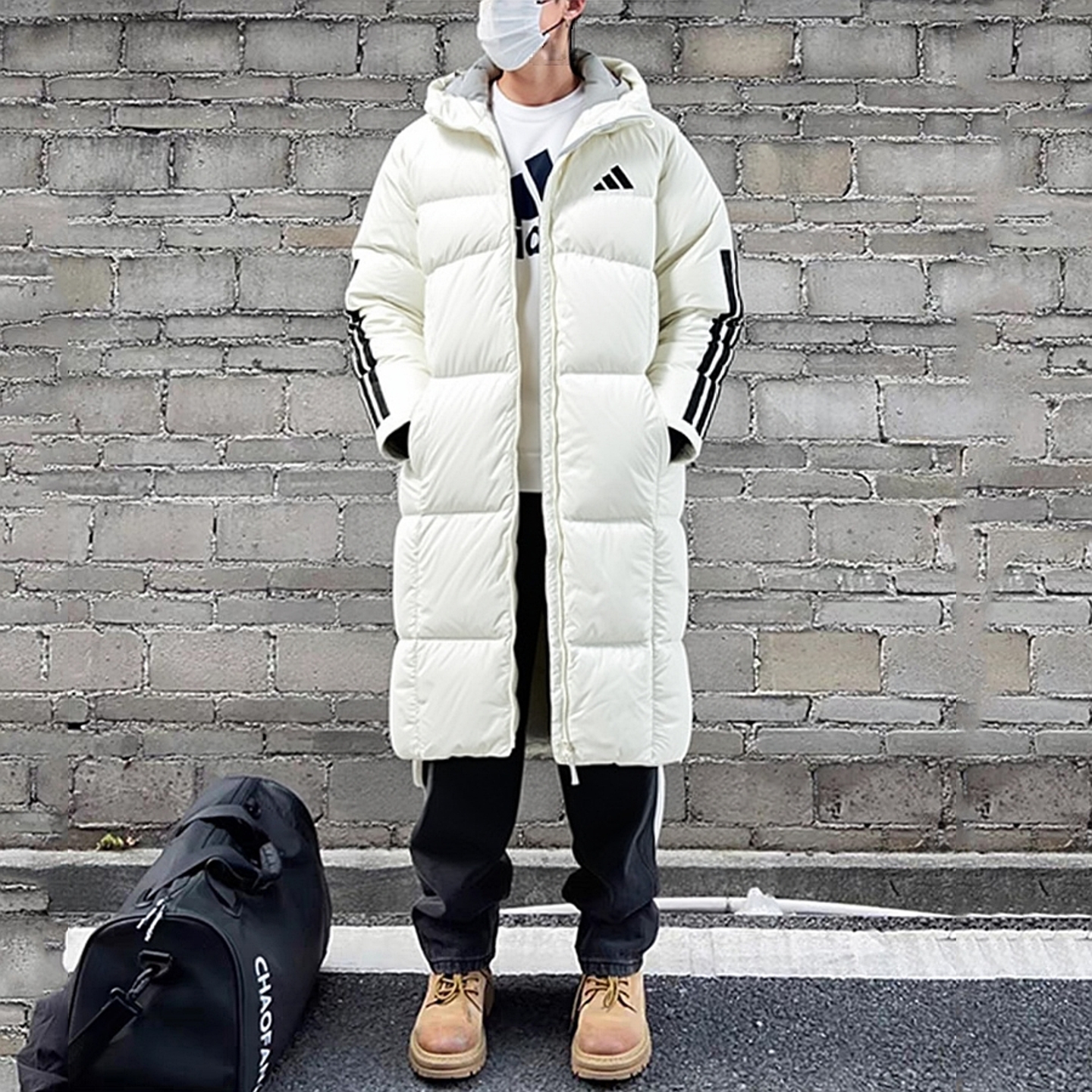 阿迪达斯长款羽绒服男冬季新款过膝保暖韩版美式篮球鸭绒面包服男