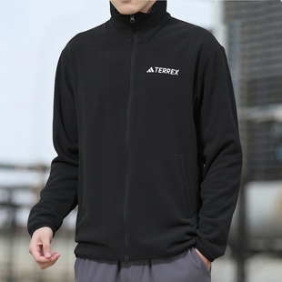 阿迪达斯摇粒绒立领外套男TERREX户外休闲风拉链夹克黑色运动外套
