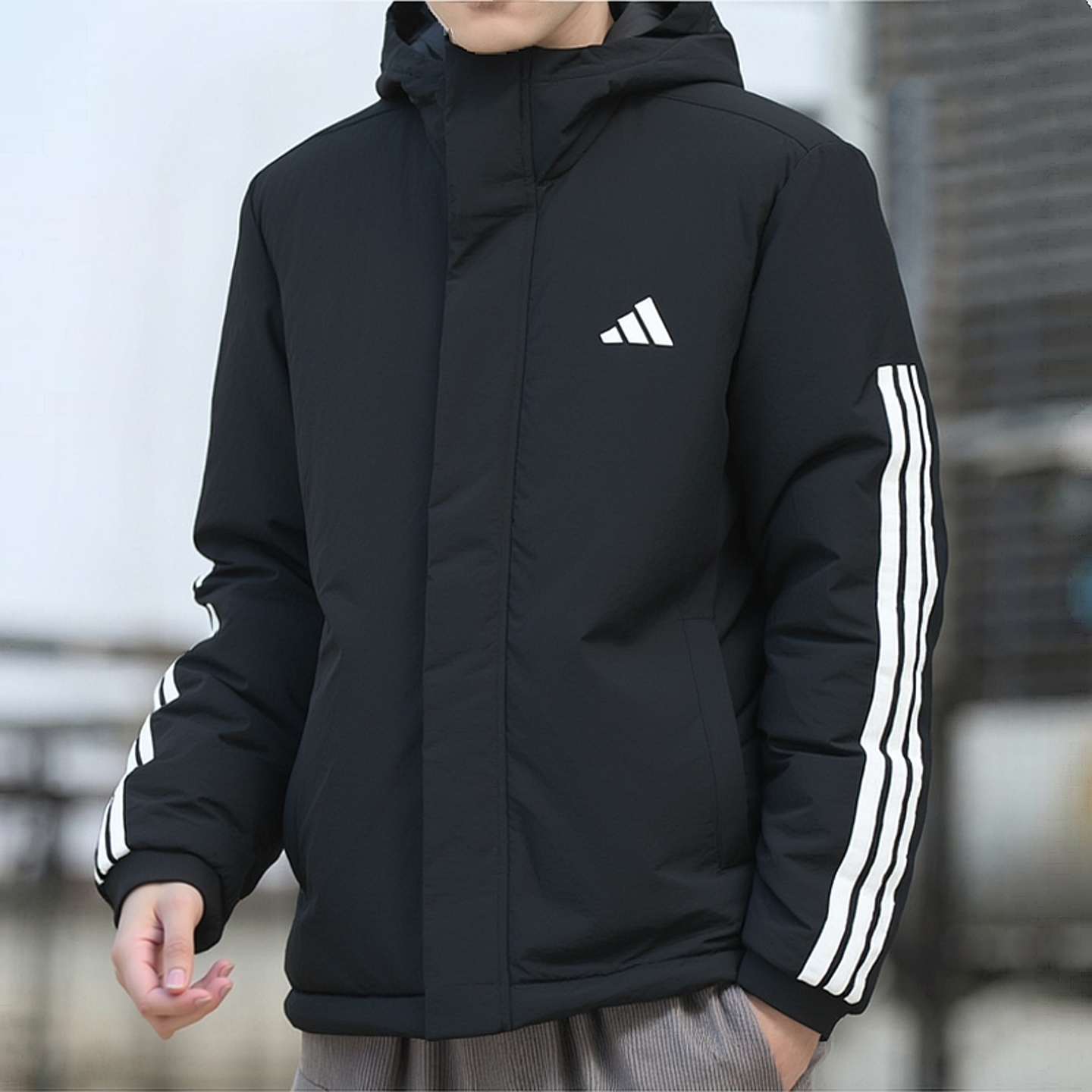 阿迪达斯加厚棉服男士冬季运动棉衣宽松男士防风防水保暖棉袄外套