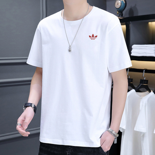 运动服宽松休闲半袖 新款 透气纯棉T恤白 男夏季 阿迪达斯三叶草短袖
