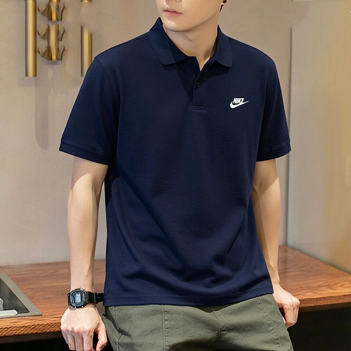 Nike耐克新款翻领T恤藏蓝色POLO衫男士纯棉短袖刺绣标上衣运动装
