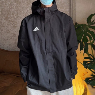 阿迪达斯外套男春季新款梭织运动服宽松休闲户外夹克连帽防风衣