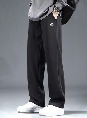 阿迪达斯针织长裤男秋季新款宽松大码运动直筒裤纯棉男裤子IC9425