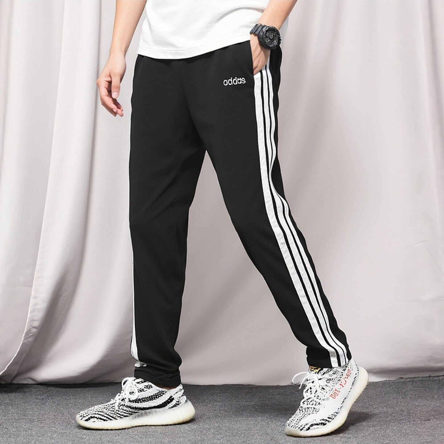 阿迪达斯黑色长裤男2026春季新款跑步运动透气小脚收口裤子GK8995