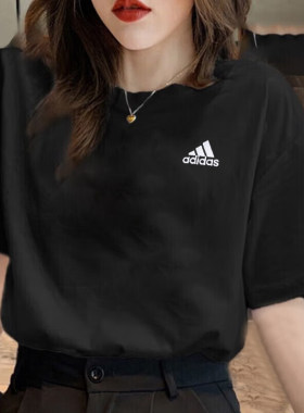正品假一赔十阿迪达斯黑色短袖女