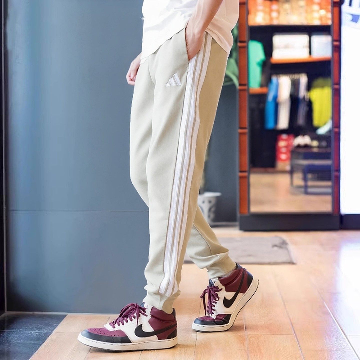 阿迪达斯裤子男春季新款收口长裤小脚长裤篮球三条杠休闲运动裤