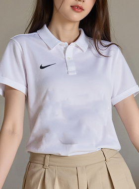 Nike耐克正品商务女短袖白色冰丝运动透气T恤冰感速干翻领polo衫