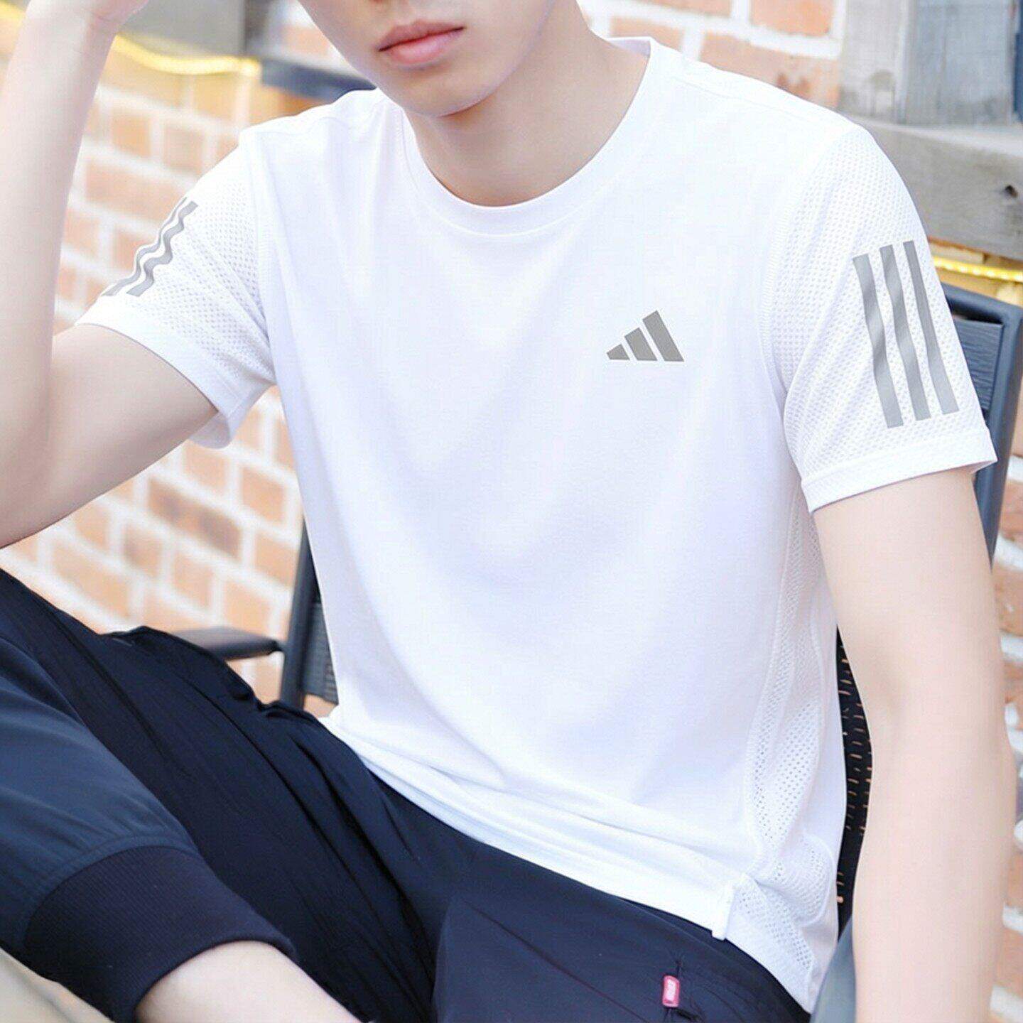 阿迪达斯短袖男2026夏季运动速干衣健身半袖白色体恤冰丝男士T恤