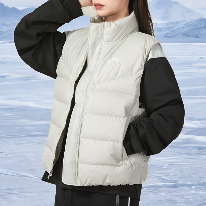 Nike耐克冬季新款羽绒马甲防风保暖运动背心立领蓬松外套正品女装