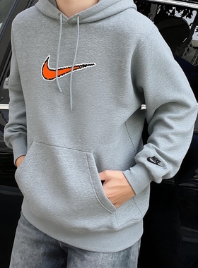 Nike耐克正品加绒卫衣男士新款印花运动服厚款上衣连帽外套HV0855